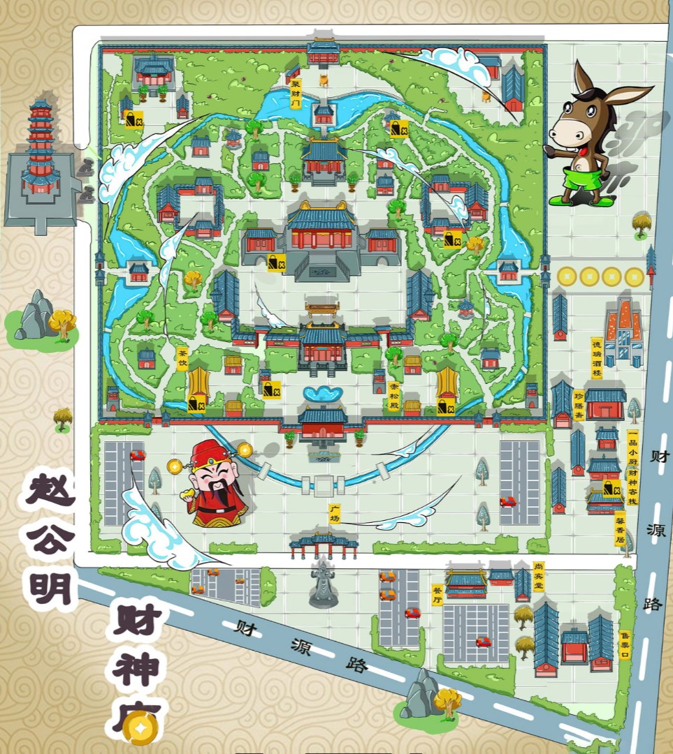 雁峰寺庙类手绘地图